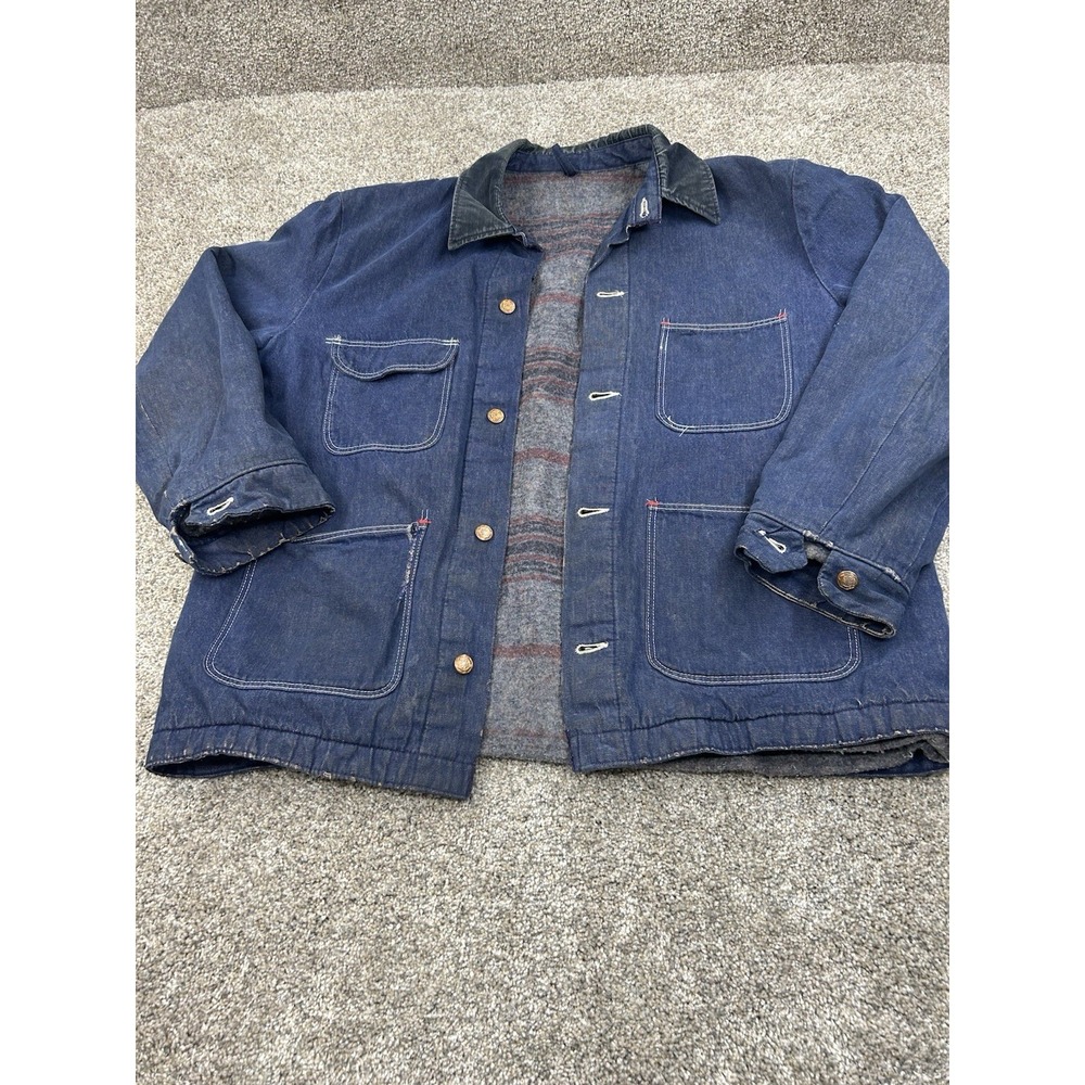 VTG Wrangler Blue Bell Denim Chore Coat Men 44 Blanket Lined 60s 70s #0184